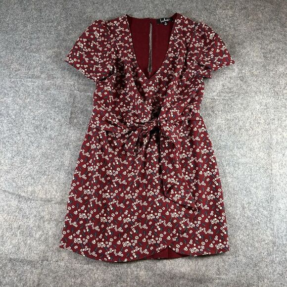 Lulus Dress Womens Medium Floral Support Wine Red Floral Print Knotted Mini - Picture 1 of 9
